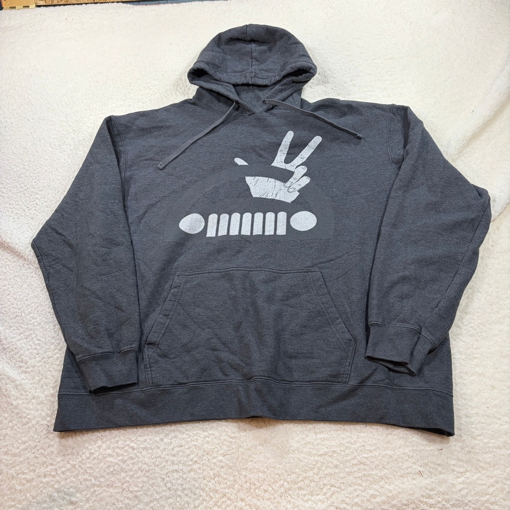 Port & Company Hoodie Mens 2XL Gray Jeep Wave Grille Graphic Pullover Sweatshirt